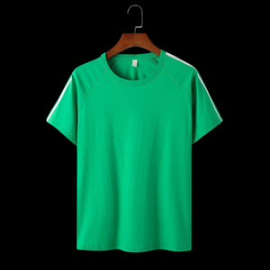 T-shirt à manches courtes pour homme, couleur unie, 100% coton, coupe classique, col rond, jersey décontracté, uni, logo sur la manche gauche - Product Image 2