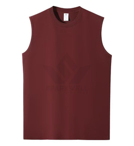 Camiseta sin mangas para hombre, color borgoña, cuello redondo, color sólido, informal, corte regular, estilo músculo. - Product Image 1