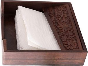 Porta servilletas tradicional de madera, diseño cuadrado hecho a mano, accesorio decorativo étnico para mesa, para uso en comedor y cocina. - Product Image 2
