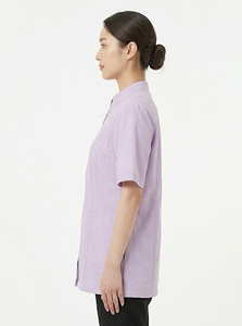 Bata de peluquería de manga corta para mujer, uniforme de esteticista y barbero, chaqueta de peluquería de cuello alto de color liso para mujer - Product Image 6