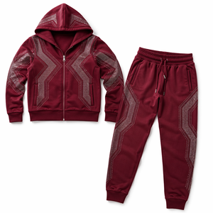 Rhinestone Zip Up Tracksuit Set with Decorative <b>Sparkle</b> Accents and Glitter Dot Print Hooded Zipper <b>Jacket</b> - Product Image 5