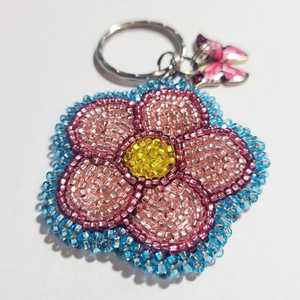 Llavero con Cuentas de Flores y Dije de Mariposa Rosa, Estilo Lindo, Anillo de Metal de Aleación de Zinc y Resina - Product Image 4