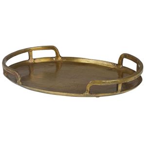 Wholesale Price Round Brass <b>Serving</b> Tray <b>Set</b> Hammered Metal Decorative Display Platter with Knob Handles for Coffee Table Decors - Product Image 1