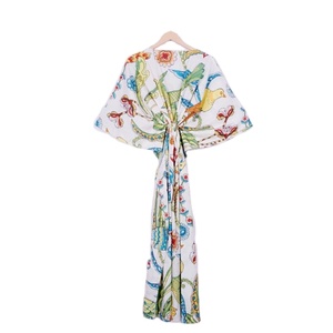 Nueva llegada bloque de mano impreso algodón mujeres largo Maxi estándar caftán vestido ropa de playa Bikini nadar traje cubierta bohemio caftán - Product Image 3