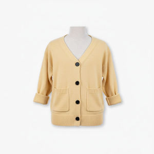 Cárdigan de Punto Trenzado Vietnamita para Mujer CRAZIGOODS, 100% Acrílico de Alta Calidad, Antiarrugas, con 4 Botones, Bolsillos, Cuello en V, Estilo Casual - Product Image 3