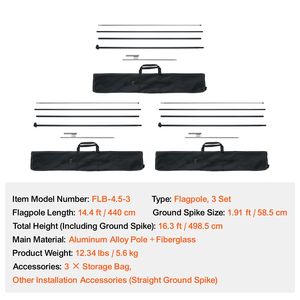 Kit 3 Pezzi Asta Bandiera a Piuma da 5 Metri con Picchetto per Terra, Pali per Bandiere Pubblicitarie Esterne per Auto - Product Image 5
