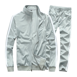 Conjunto Deportivo para Hombre, Color Blanco, Manga Larga, Cierre de Cremallera, Cuello Alto, Color Sólido, Pantalones Deportivos Transpirables, Corte Regular, Primavera - Product Image 3