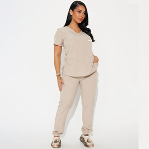 Conjuntos de Uniformes Médicos para Mujer, Ropa de Trabajo Personalizada para Enfermería y Cuidado de la Salud, Traje de Manga Corta con Cuello en V, Pantalones y Camiseta - Product Image 1