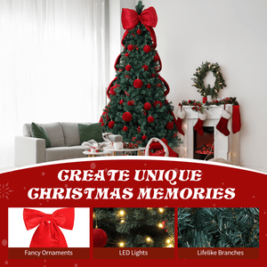 7.5 FT DIY 300 Warm White <b>LED</b> <b>Lights</b> Artificial Christmas <b>Tree</b> Hinged Pine <b>Tree</b> with Giant Bowknot Red Ball Ornament - Product Image 5
