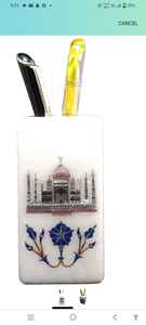 Portalápices/Organizador de Escritorio Circular Grabado con Incrustaciones de Ágata Hecho a Mano de Alta Calidad - Product Image 3