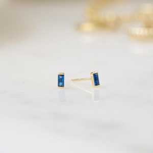 Sapphire <b>Stud</b> <b>Earrings</b> 925 Sterling Silver 14K Gold Plated Tiny Minimalist <b>Blue</b> Birthstone <b>Earrings</b> Gift For Her - Product Image 1