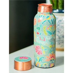 Fabricant et fournisseur en gros de bouteilles ayurvédiques en cuivre pur sans soudure, vaisselle en métal colorée à motifs floraux imprimés pour la maison - Product Image 1