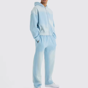 Conjunto Deportivo de Dos Piezas para Hombre, Sudadera con Capucha y Pantalones Deportivos de Felpa Gris Acero, Ropa Deportiva de Invierno - Product Image 2