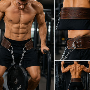 Ceinture de musculation en cuir premium, robuste, avec chaîne en acier pour tractions, dips et entraînement de force - Product Image 6