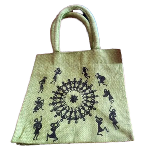 AIC Everyday Girls Eco-friendly 100% Jute Woven Fabric Shopping Bag Sturdy Rope Handle Water-Resistant Pattern Print <b>Zipper</b> <b>Lock</b> - Product Image 6