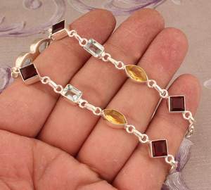 Pulsera de Piedras Preciosas de Cuarzo Multicolor, Joyería Hecha a Mano en Plata de Ley 925, Pulsera de Cuentas de Cristal Natural, Regalo para Mujer - Product Image 2