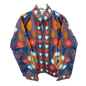 เสื้อแจ็คเก็ตผ้าฝ้ายถักลายปักลายดอกไม้และลายทาง ระบายอากาศได้ดี เหมาะสำหรับใส่ไปงานปาร์ตี้กลางแจ้งในฤดูใบไม้ร่วงและฤดูหนาว สำหรับผู้หญิง - Product Image 1