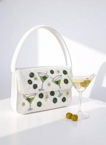 Sac à bandoulière en toile pour femme avec motif floral botanique marguerite bleue et blanche, orné de perles de verre, sacoche à rabat, sac à main - Product Image 4