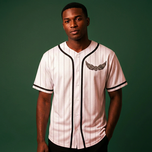 Custom White Pinstripe Baseball Jersey Unisex Short Sleeve Button <b>Down</b> Breathable Polyester Adult Sports Apparel - Product Image 6