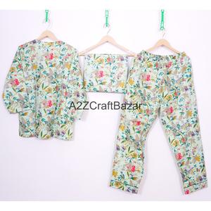 ชุดนอนผ้าฝ้ายแท้ 100% สำหรับผู้หญิง ลายดอกไม้พิมพ์มือ ชุดเจ้าสาว ชุดเพื่อนเจ้าสาว ชุดนอนระบายอากาศดี ชุดนอนฤดูใบไม้ผลิและฤดูร้อน - Product Image 6