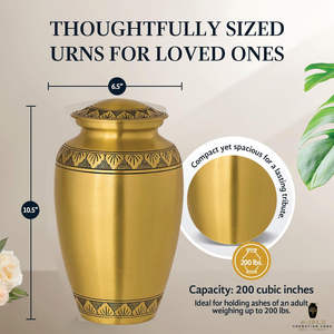 Urne funéraire en métal doré pour cendres humaines |   Urne commémorative gravée pour adultes |   Design classique, capacité de 220 pouces cubes, respectueux de l'environnement - Product Image 3
