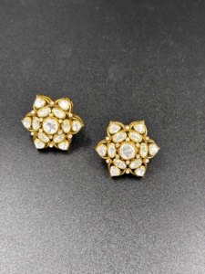 Boucles d'oreilles à fleurs dorées avec strass en cristal, bijoux de mariage classiques pour femmes, plaqué or, forme ronde, design étoile - Product Image 3
