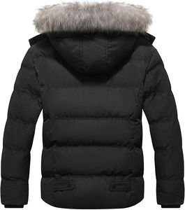 Parka noire à capuche pour homme avec garniture en fourrure, col montant, imperméable, en polyester, vêtement d'extérieur décontracté, coupe classique - Product Image 3