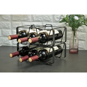 Support à vin moderne à 2 niveaux, cadre en fer noir, style empilable, étagère à vin pour 6 bouteilles, capacité de 3L, pour hôtel - Product Image 6