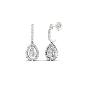Pear Cut Lab Grown Diamond <b>Halo</b> Drop <b>Earrings</b> with Pave Hoop in 10K 14K 18K Gold 925 935 Silver Custom Jewelry - Product Image 2