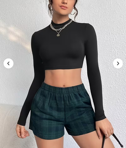 Women's High Waist Plaid Knitted Shorts With Pockets Breathable Elastic Waist Loose Fit Casual Sporty Style - Product Image 3