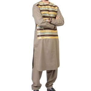 Beige Stripe Woven Yoke Men Afghani Dress Premium Cotton Blend Breathable Tailored Traditional Afghani Dress For Men's - Product Image 2