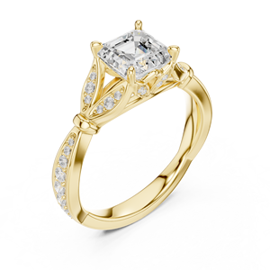 Anillo de oro amarillo de 14 quilates con diamante de corte Asscher cultivado en laboratorio, certificado por GRA, joyería de compromiso y nupcial al precio más bajo. - Product Image 5