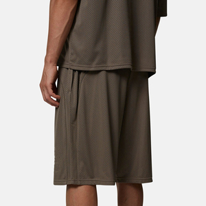 Men's Solid Color Mesh Breathable Shorts With Pockets <b>Elastic</b> Waist Casual Style Mid Length Bermuda Shorts - Product Image 5