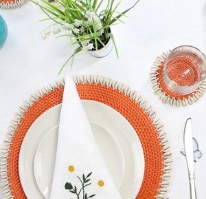 Terracotta Rattan <b>Placemat</b> With Shells Boho Woven Table Mat Cowrie Shell Fringe Tableware <b>Round</b> Straw Coaster Decorative Charger - Product Image 3