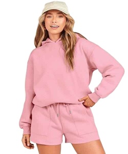 Latest Design Hip Hop Sweat Suit Vintage Light Wight Quick Dry Solid <b>Knitting</b> Women's Summer Hoodie <b>Sets</b> - Product Image 6