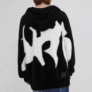 Sudadera con Capucha Oversize Unisex de Forro Polar, Estampado Animal Blanco y Negro, Logo Trasero, Abrigo Cálido de Invierno, Manga Regular, Tejido Anti-Pilling - Product Image 2