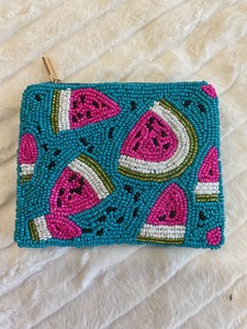 Bolso Rectangular con Cremallera, Bordado a Mano con Cuentas, Tema de Flor de Sandía, Color Turquesa y Rosa, para Fiestas - Product Image 3