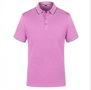 Polo en piqué de coton pour homme, manches courtes, couleur unie, respirant, coupe classique, design tricoté, col et détails bleus - Product Image 2