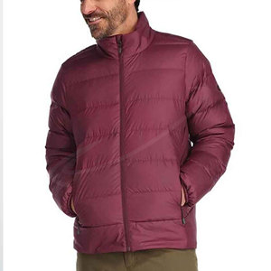Veste matelassée bordeaux pour homme, col rond, fermeture éclair, coupe-vent, décontractée, hiver, coupe classique, couleur unie - Product Image 1