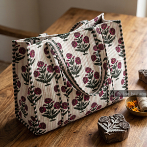 Bolso Tote Acolchado con Estampado Floral Rosa Indio, 100% Algodón, para Mujer, Grande, Venta al Por Mayor, Fabricante Personalizado - Product Image 6