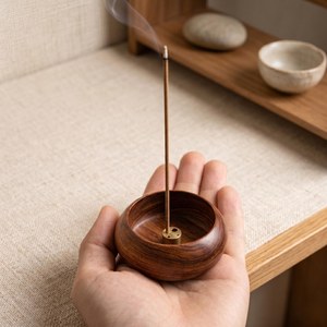 Porte-encens miniature en bois fait main, avec cendrier en laiton, décoration pour la méditation et le yoga - Product Image 6