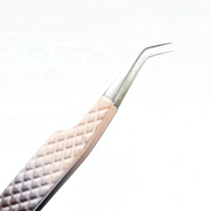 Échantillon gratuit, pinces à cils professionnelles en gros, acier inoxydable massif, poignée diamantée, deux tons, testées à la main, pinces à cils - Product Image 4