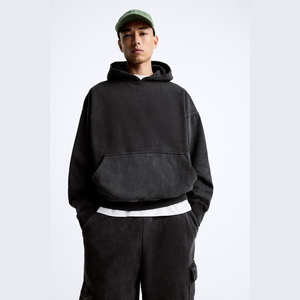 Sweat à capuche unisexe XXL en coton épais 100 % respirant, imprimé avec logo personnalisé, coupe classique, délavage acide, couleur unie, haute qualité - Product Image 3