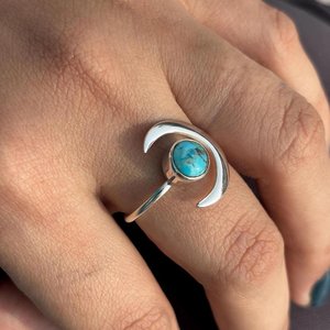 Sterling Silver Crescent Moon <b>Turquoise</b> <b>Ring</b> Boho Statement Gemstone Jewelry for Women Gift - Product Image 6