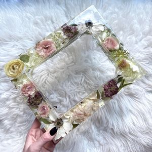 Floral Resin Photo <b>Frame</b> Vertical Tabletop Decor Handmade With Pressed Flowers Pink <b>White</b> Purple Design - Product Image 3