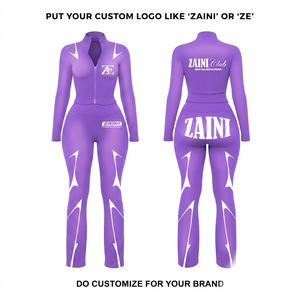 Chándal Premium de Poliéster y Spandex de 280 GSM con Diseño de Paneles Morados y Logotipo Personalizado con Transferencia Térmica - Product Image 1