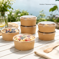 Bol à salade rond en papier kraft de 500 ml, boîte à lunch avec couvercle en papier, compatible micro-ondes