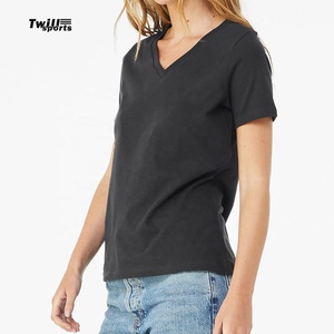 Hot Sale Custom Printed Embroidery Women's V-Neck T-Shirts Regular Fit Quick-Dry Solid Color - Product Image 3