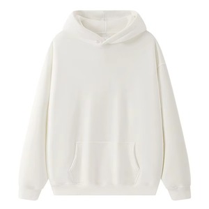 เสื้อฮู้ดสีขาวแบบยูนิเซ็กซ์ ทรงโอเวอร์ไซส์ ผ้าฝ้ายถัก 100% สีพื้น ดีไซน์กระเป๋าเสื้อ สวมใส่สบายๆ สำหรับฤดูใบไม้ร่วง - Product Image 1