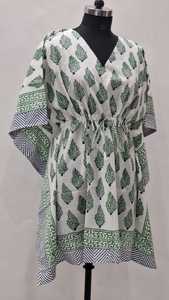 Robe Kaftan en Coton pour Femme, Col en V, Manches Chauve-Souris, Imprimé Floral, Coupe Ample Simple, Longueur Genou, à Nouer, Printemps-Été, Tenue Décontractée - Product Image 4